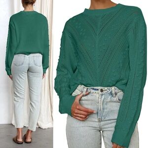 NWT Womens Crew Neck Sweaters Long Sleeve Crochet Textured Knit Sweater SIZE L